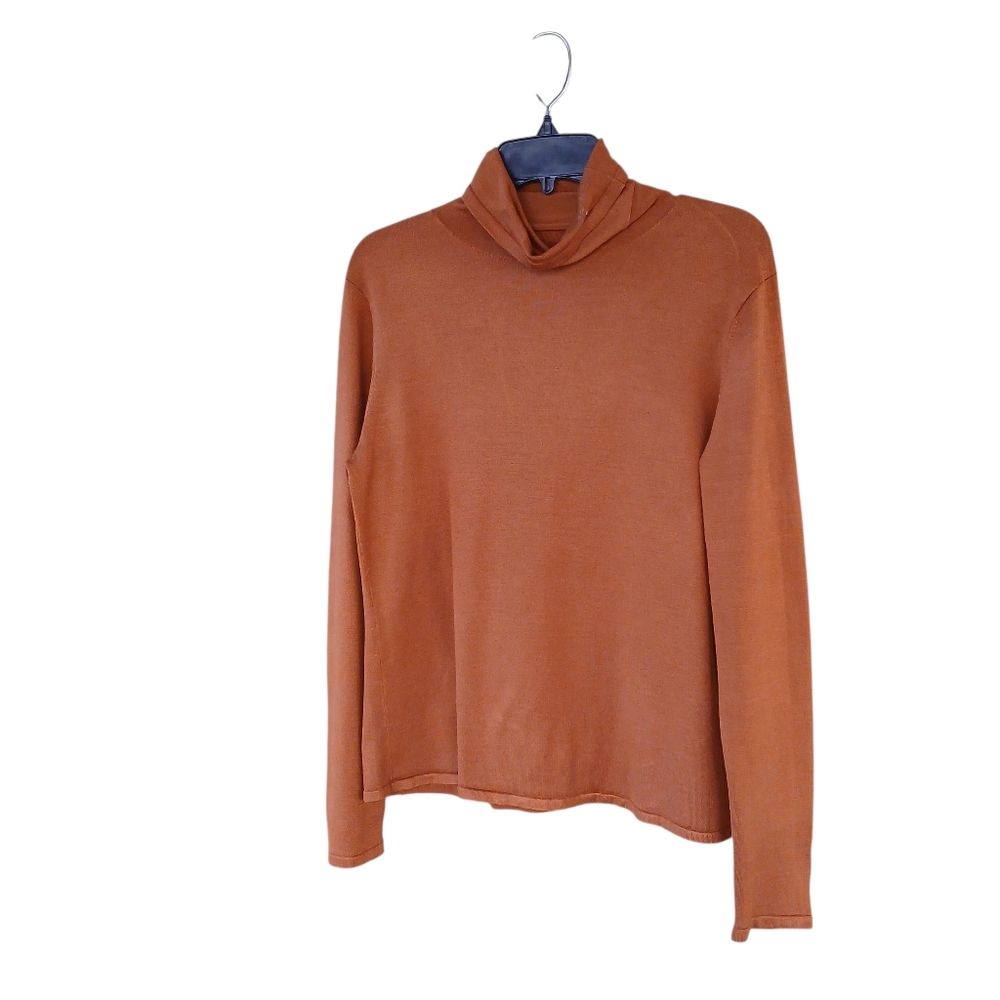Colette Mordo Pumpkin Spice Silk Blend Turtleneck Sweater Large